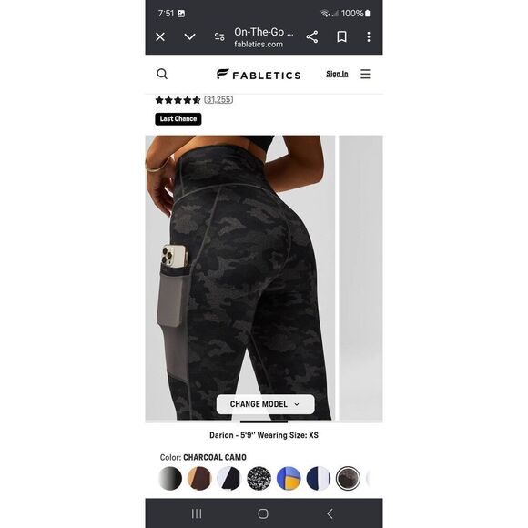 New Small Fabletics Charcoal Camo On The Go High Waist PowerHold Leggings NWT - Picture 3 of 8